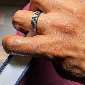 Black engraved stainless steel ring
