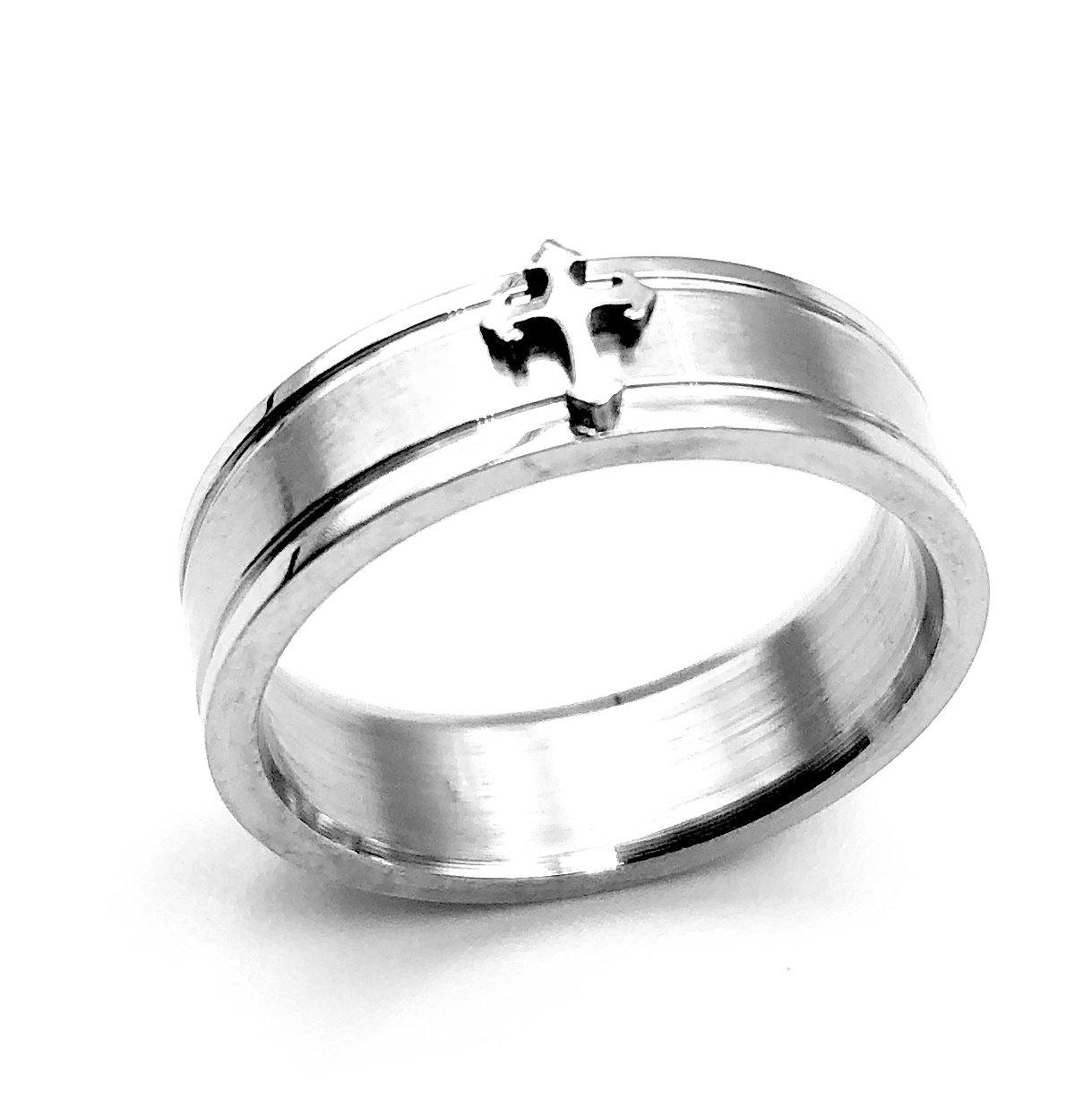 Band Ring with Cross - Steel - Lambence 