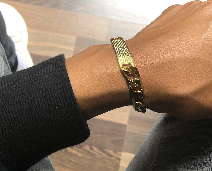 Steel engraved ID bracelet - gold - 9mm - Lambence 