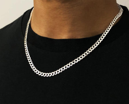 Flat Curb Chain - Sterling Silver - 5mm - Lambence 