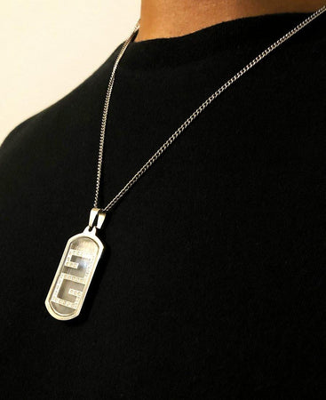 Dog Tag with CZ Pattern - Silver - Lambence 