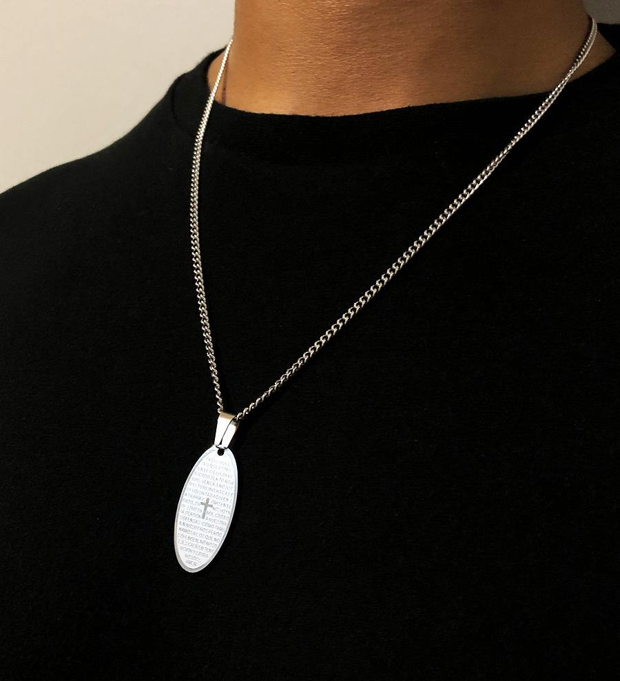 Oval Religious Engraved Pendant - Silver - Lambence 