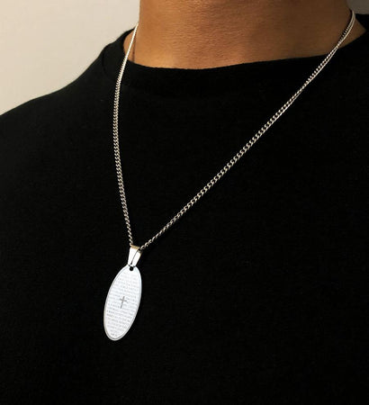 Oval Religious Engraved Pendant - Silver - Lambence 