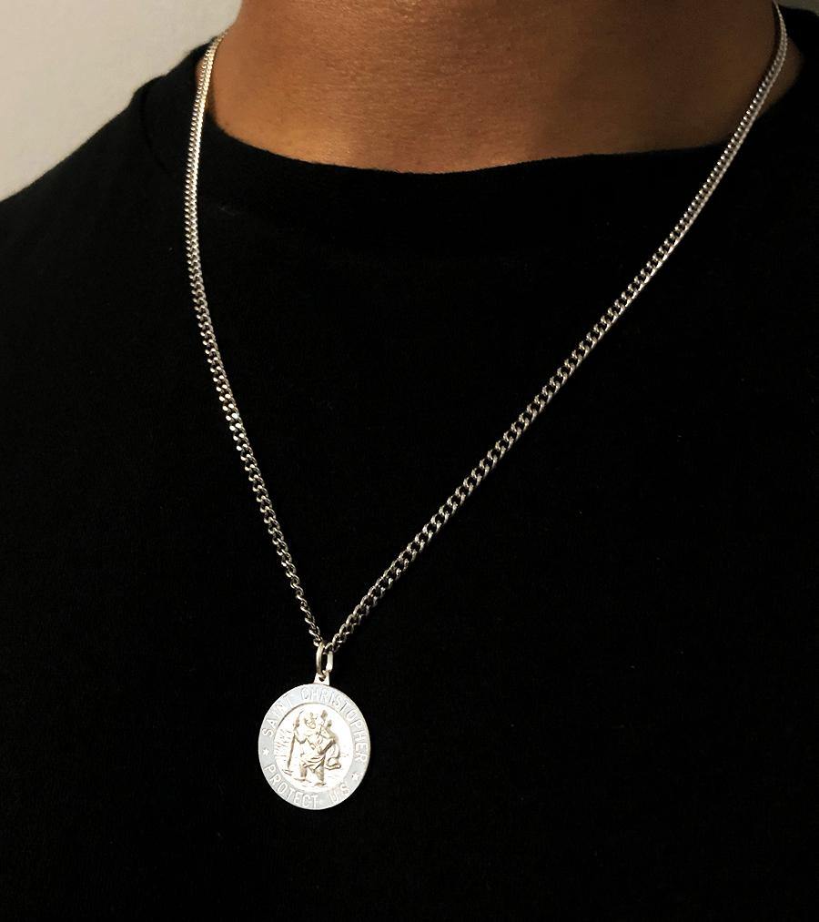 St Christopher Pendant Round - Sterling Silver - Lambence 