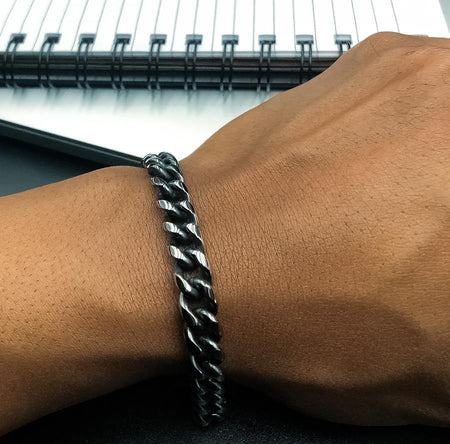 Rounded Curb Bracelet - Silver and Matte - 9mm - Lambence 
