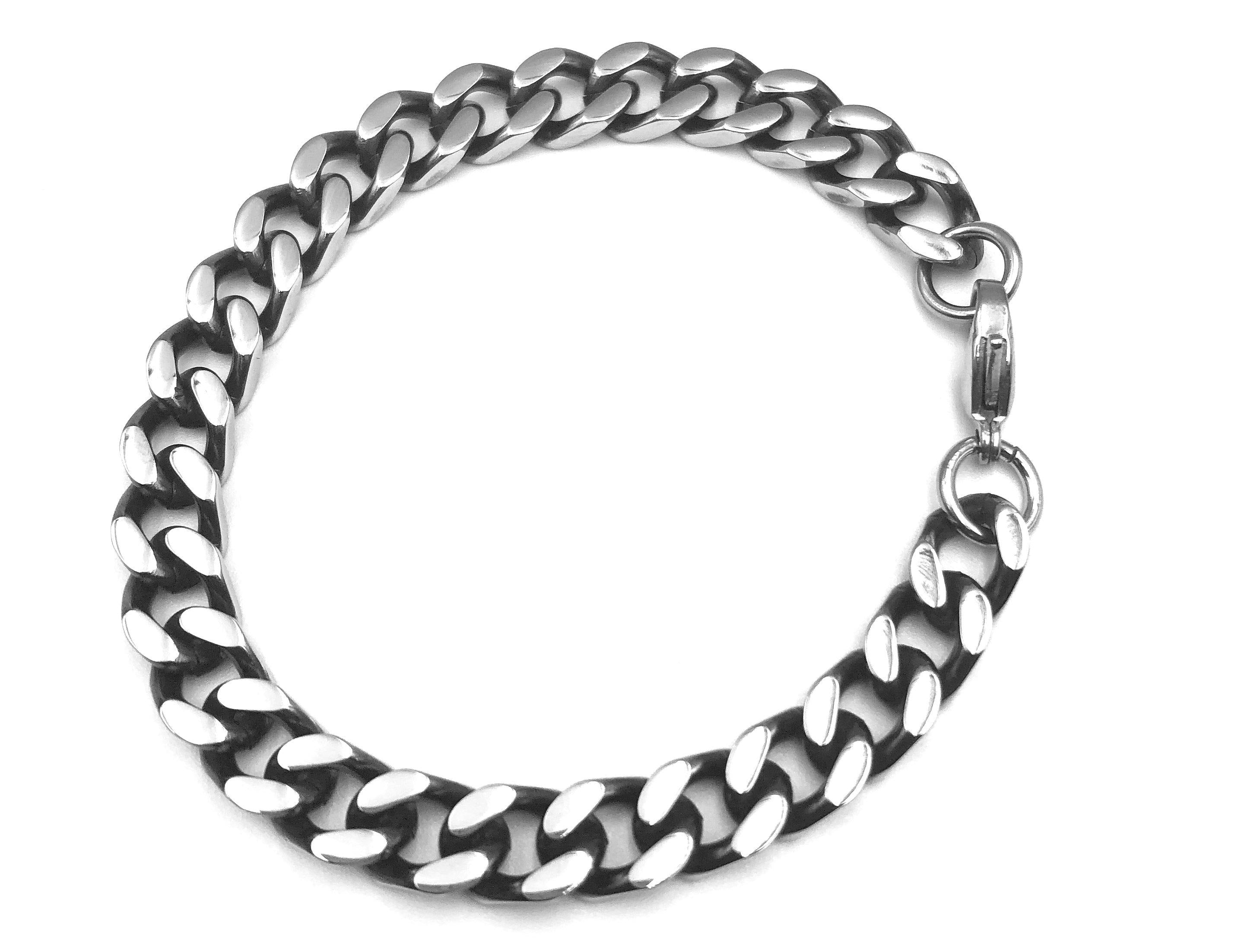 Matte Silver Chain Bracelet Matte Stainless Steel Curb Chain 