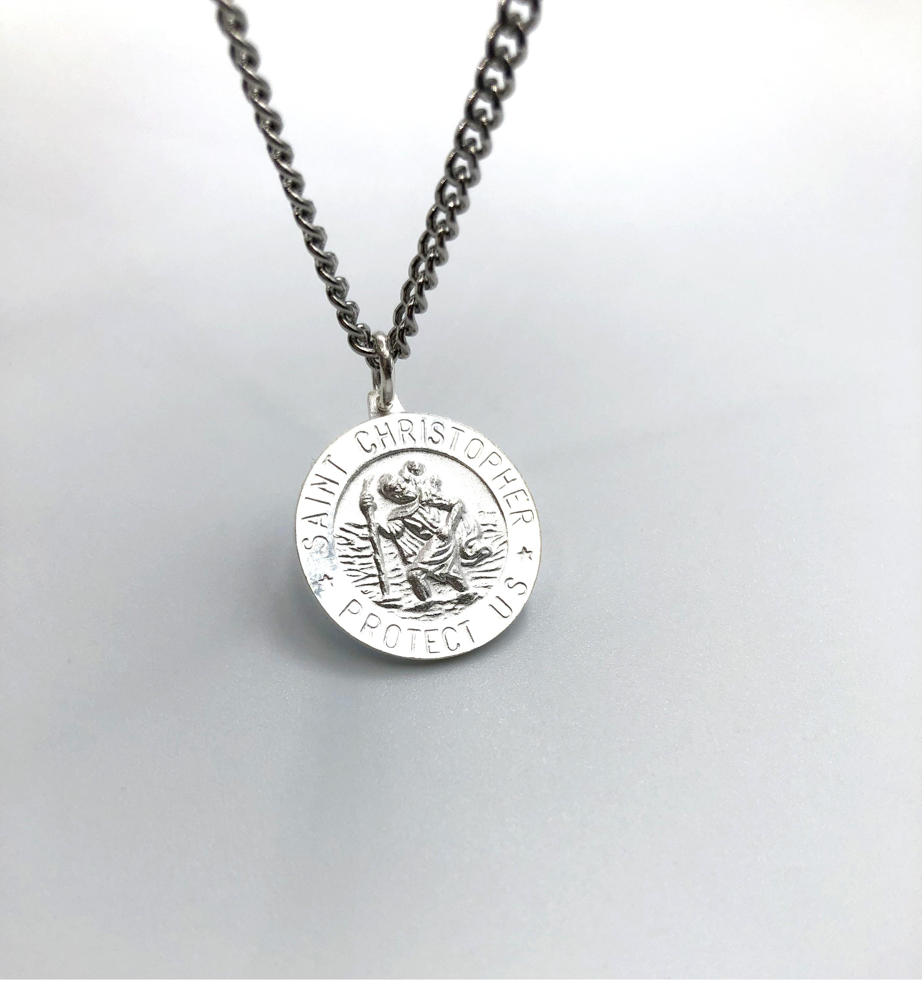 St Christopher Pendant Round - Sterling Silver - Lambence 