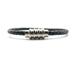 Steel & Leather Magnetic Braided Bracelet - Black - Lambence 