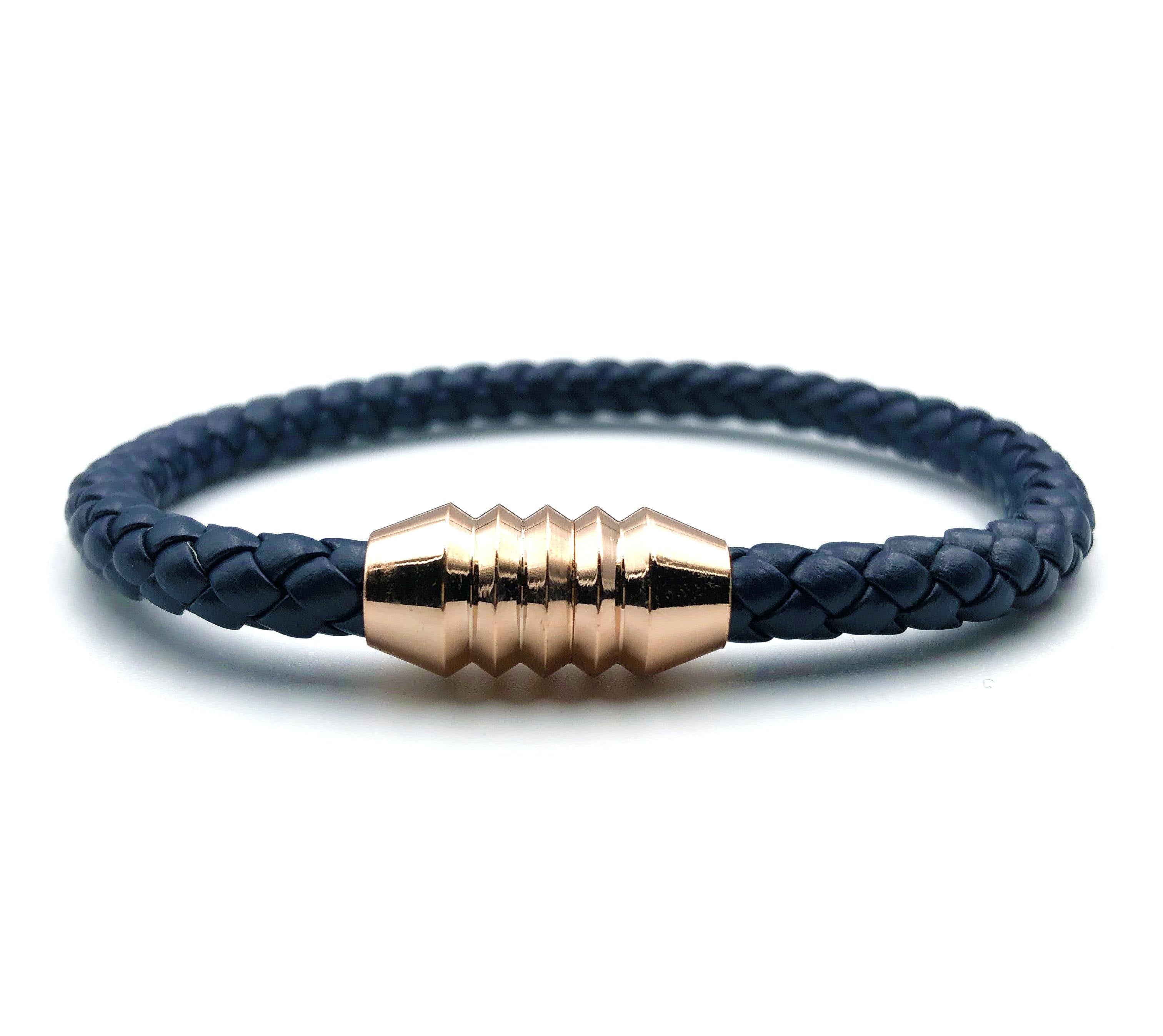 Rose Gold Magnetic Braided Bracelet - Blue - Lambence 