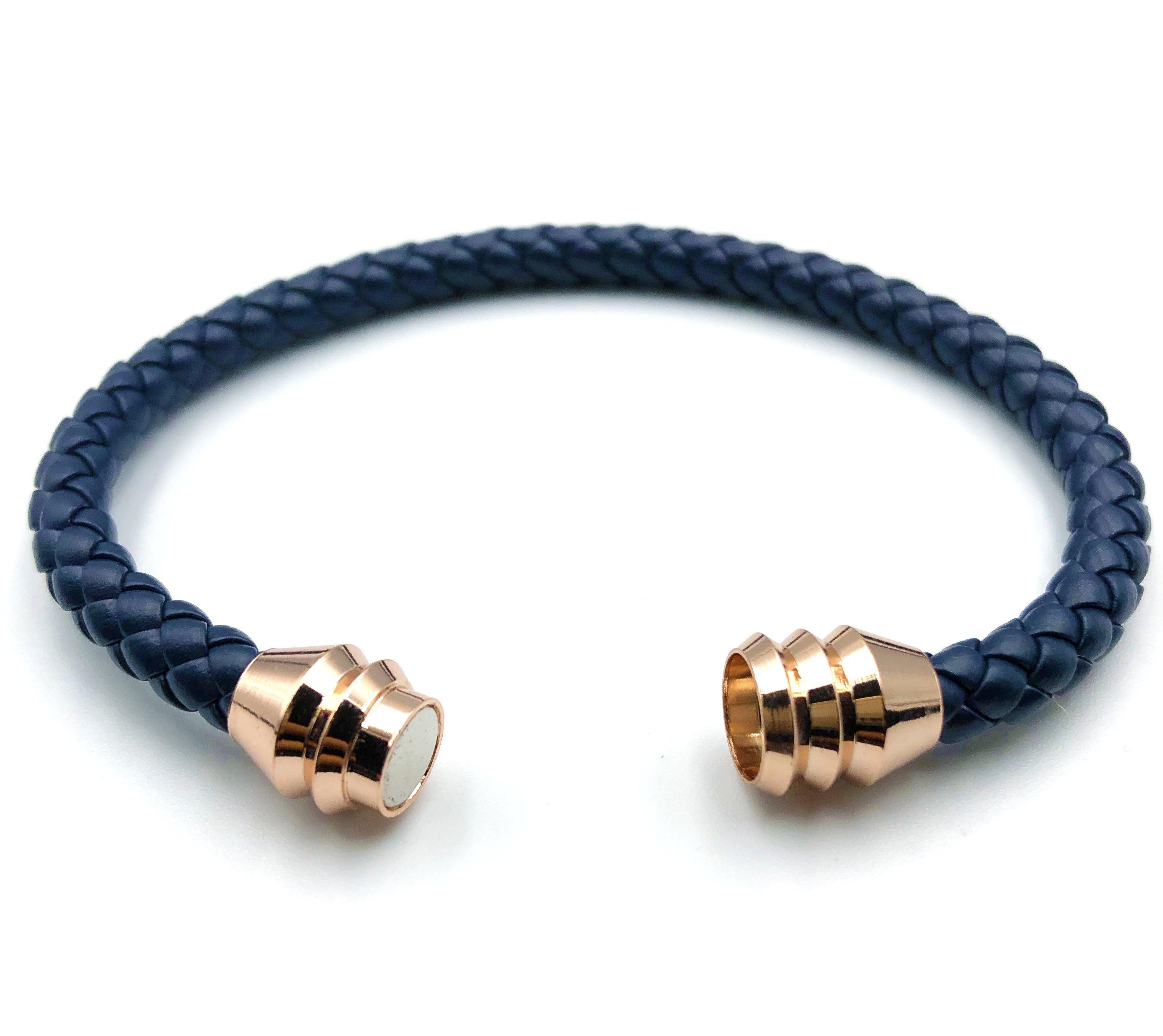 Rose Gold Magnetic Braided Bracelet - Blue - Lambence 