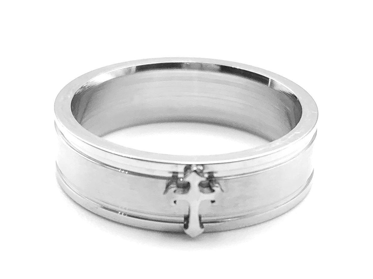 Band Ring with Cross - Steel - Lambence 