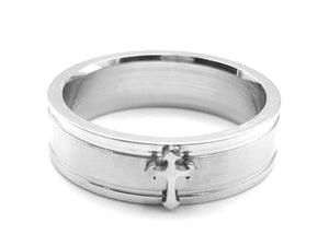 Band Ring with Cross - Steel - Lambence 