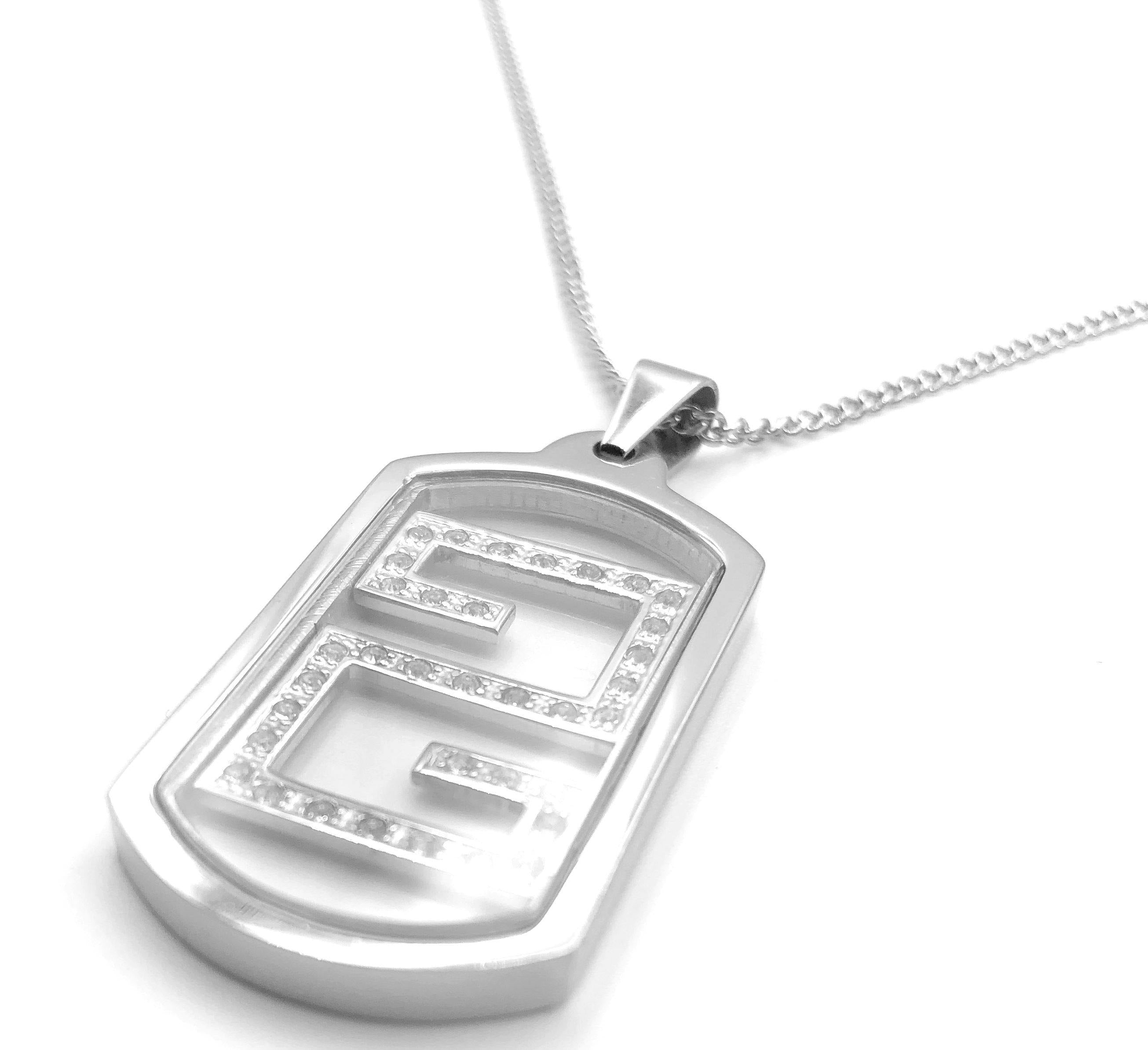 Dog Tag with CZ Pattern - Silver - Lambence 