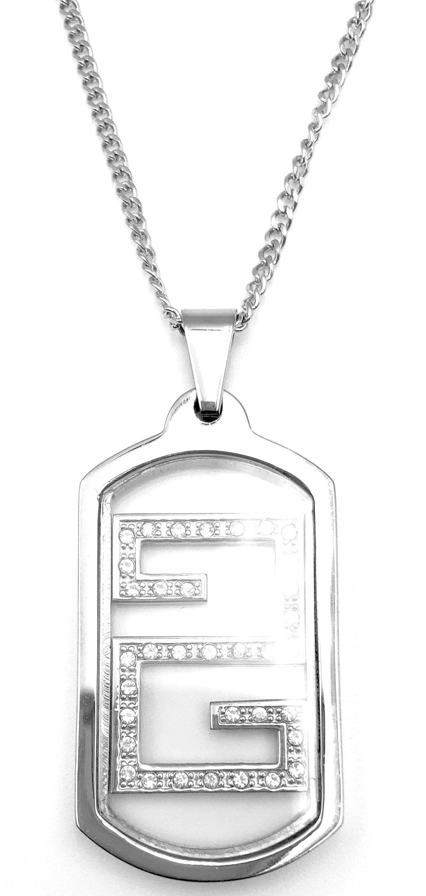 Dog Tag with CZ Pattern - Silver - Lambence 